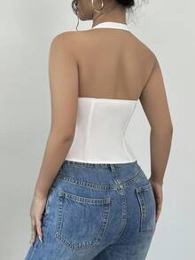 Firerie Áo sơ mi trắng cổ bẻ thời trang thanh lịch cho nữ, phong cách đại học, dễ thương, mùa hè, áo không tay - trắng - Xem 3