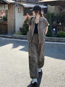 DAZY 2件套女士纯色短袖休闲宽松日常夏季家居服套装 - 淺灰色 - 查看 1