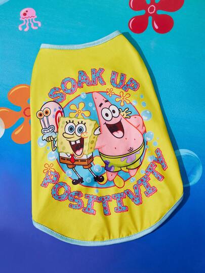 SpongeBob SquarePants | SHEIN 1Pc Cute Cartoon Printed Pet Vest, Universal For Cats And Dogs, Sizes From XXS To XXXXXL, From Extra Small To Extra Large, Sponge, SOAK UP POSITIVITY, Lively