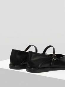 Mnmlis 女士经典舒适通勤款黑色方头玛丽珍平底鞋 - 黑色 - 查看 5