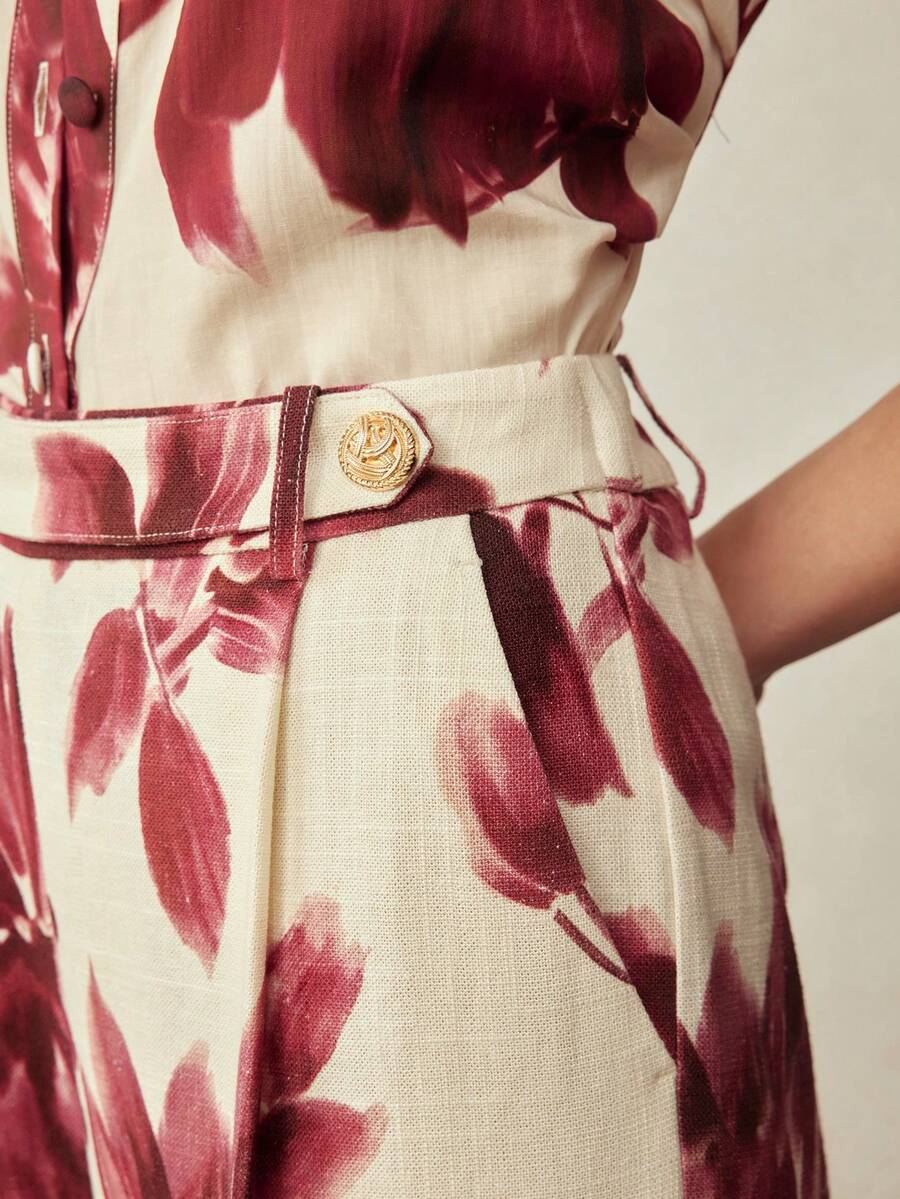 MOTF PREMIUM 亚麻印花极简直筒阔腿裤，春夏款