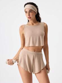 纯色露背睡衣套装/睡衣套装 - 摩卡棕 - 查看 8