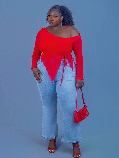 CurvyTilda 大码女式夏季网眼蝴蝶结衬衫，优雅节日派对，适合生日和情人节