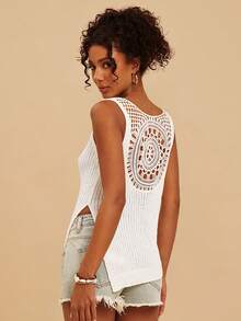 Travachic Nuevo Llegada Primavera/Verano 2026, Chaleco de punto asimétrico sin mangas con diseño calado para mujer, ideal para vacaciones - Blanco - Ver 1