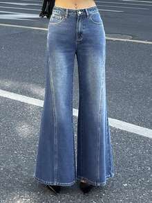 DAZY Women's Regular Waist Flare Jeans With Distressed Design Y2k - Dark Wash - View 5