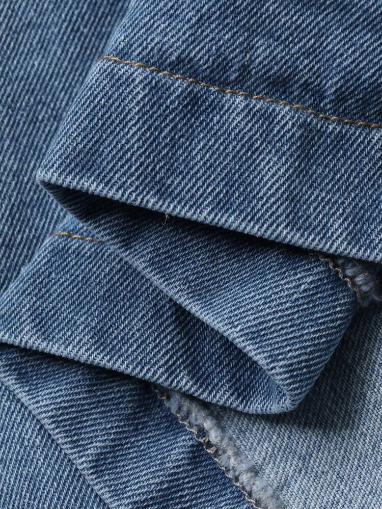 Women's Collared Cinched Waist Fold-Up Hem Long Sleeve Casual Denim Jacket