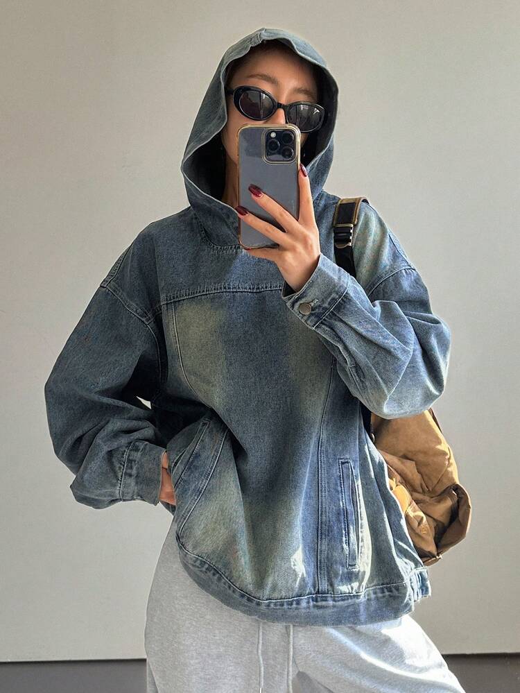 Women's Hooded Loose Long Sleeve Casual Denim Top