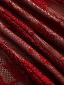 Olithes Đầm chữ A cổ đứng tay chuông ren đính kim cương gợi cảm, thích hợp cho mùa xuân/hè và các bữa tiệc dịp năm mới. - Đỏ - Xem 8