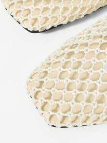 Mnmlis 女士新款时尚编织镂空平底方头套脚鞋 - 米白1 - 查看 5