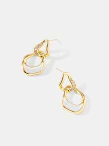 MOTF PREMIUM Pre Gold Plated White Shell Geometric Metal Earrings - Gold - View 6
