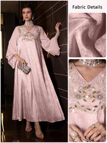 Layrah Vestido de fiesta elegante de mujer con cuello en V, patrón floral de lentejuelas y cintura ceñida - Rosa - Ver 8