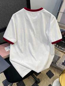 Manfinity Joysei 男士休闲红色拼接字母印花T恤，夏季 - 彩色 - 查看 3