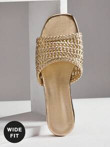 SHUZIA Women's Wide-Fit Fashionable And Versatile Slip-On Flat Sandals - Gold - View 7