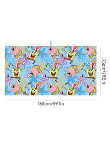 SpongeBob SquarePants | SHEIN 1块卡通海绵，派大星印花浴巾，沙滩巾，可用于沙滩、游泳。 - 藍色 - 查看 4