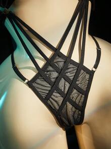 SpicyHot 一件黑色网纱露背性感连体衣 - 黑色 - 查看 7