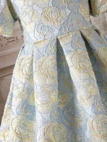 Glamorique Kids 少女花卉提花圆领花瓣袖优雅派对连衣裙 - 藍色 - 查看 4