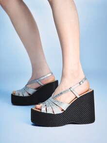 Sugerpunk Platform Sandals Women's Slippers Fish Mouth Wedge Heel Fashion Women's Shoes - Silver - View 4