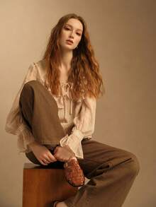 Rosivie 女鞋 女士编织纯色PU搭扣设计日常百搭平底凉鞋 - 棕色 - 查看 10