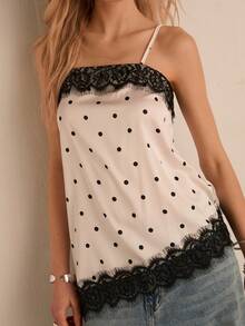 杏色波点蕾丝吊带背心（女士款） - 杏色 - 查看 8