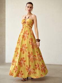 MOTF PREMIUM LINEN DRESS WITH 3D EMBROIDERY AND BEADING, BELLFLOWER FRENCH TEA DRESS - Yellow - View 6