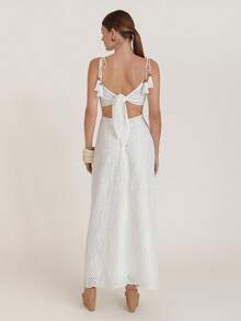CielaLinda Women's Bohemian White Hollow Fabric, Hollow Waist Back Binding Sleeveless White Dress - White - View 4