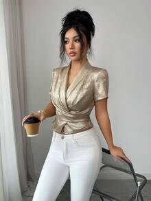 Elenzga Ladies Weave Elegant And Stylish Summer Shirts - Khaki - View 5