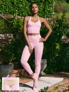 GLOWMODE 24" FeatherFit™ Renew Leggings With Built-In Underwear Low Impact Yoga Pilates Daily - Pink - View 1