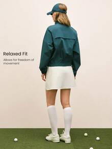 GLOWMODE Water-Resistant Sunproof Waist Length High Neck Elastic Hem Mesh Panels Jacket Tennis Pickleball Daily Casual Wear - Green - View 2