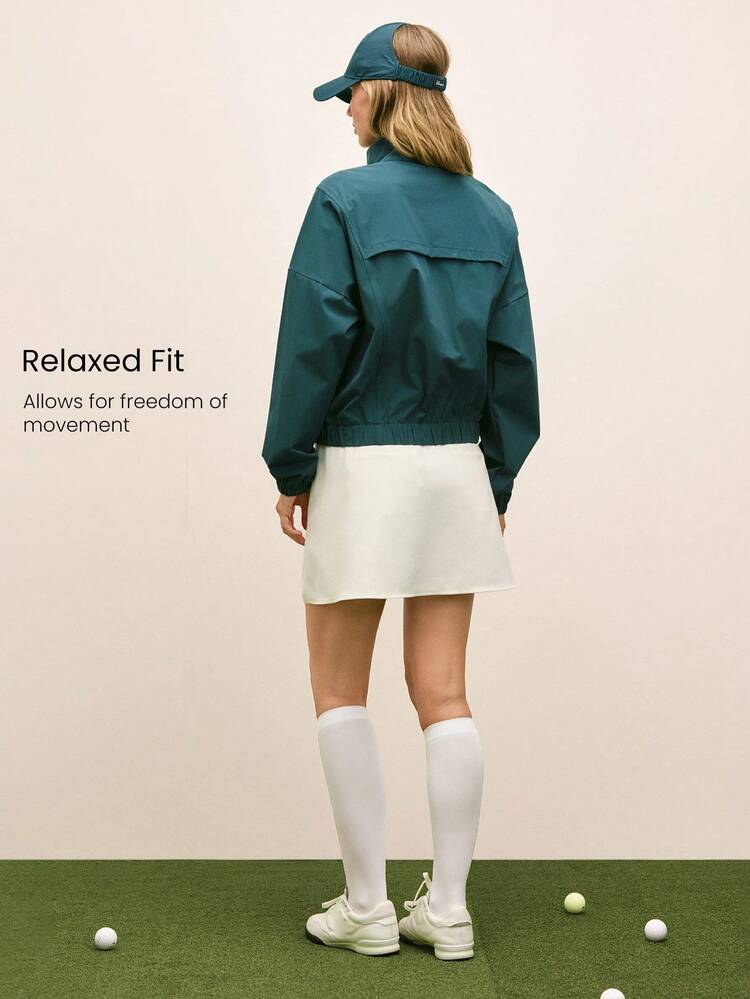 Water-Resistant Sunproof Waist Length High Neck Elastic Hem Mesh Panels Jacket Tennis Pickleball Daily Casual Wear