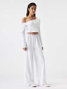 Loungeista Lowkey Lull White Comfortable Casual Soft Chic Autumn Casual Easy Comfort Autumn Slumber Long Sleeve Long Pants Set, Women Sleepwear Setfor Summer - White - View 5