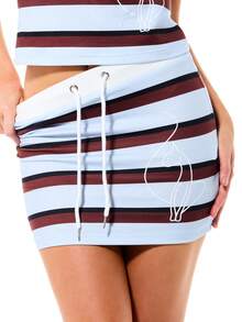 BABYPHAT PULL ON DRAWSTRING JERSEY MINI SKIRT IN STRIPE PRINT - Multicolor - View 1
