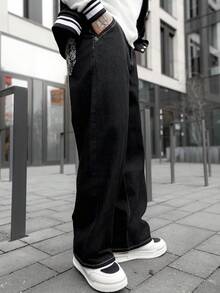 Artur Kramer 男士字母印花口袋宽松阔腿休闲牛仔裤 - 黑色 - 查看 6