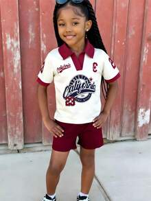 Blusa de manga corta con estampado de letras, informal, para niñas, verano - Multicolor - Ver 8