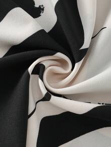 Linhara 大码女式时尚印花衬衫，双层荷叶边袖，系带领，休闲大码上衣 - 彩色 - 查看 3