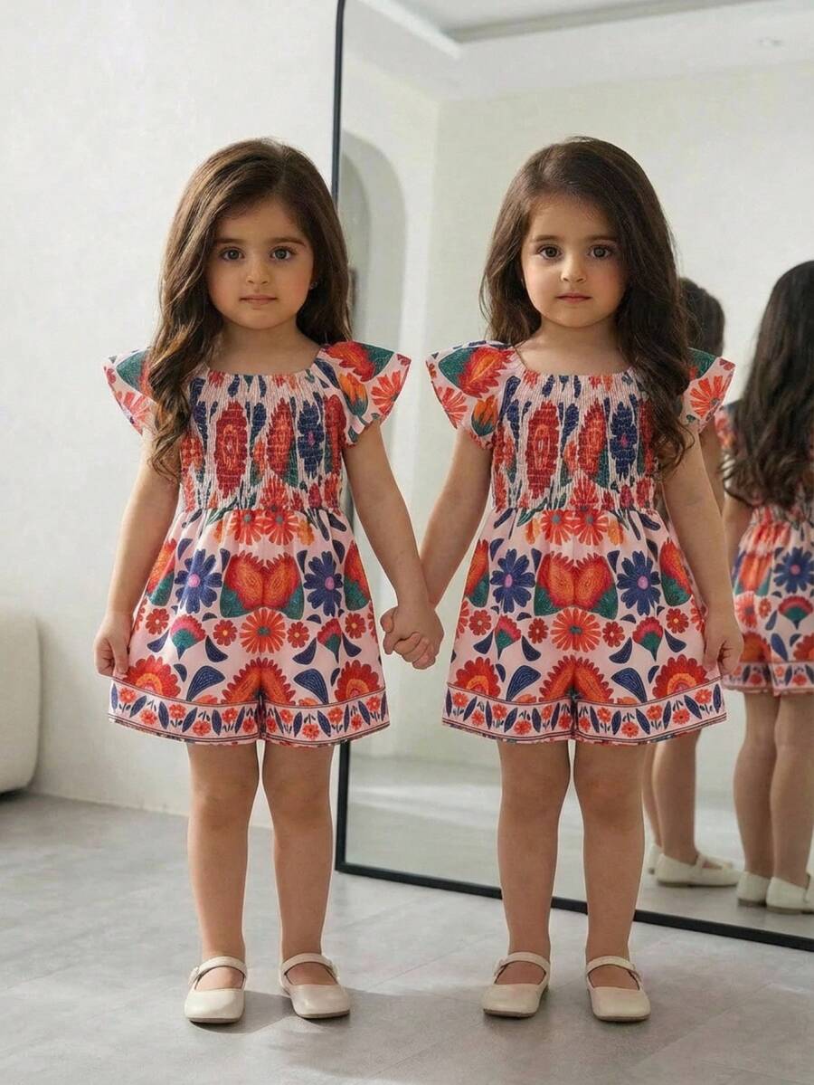 SHEIN 新生女宝宝可爱碎花短袖连体衣，夏季 - 彩色 - 查看 1