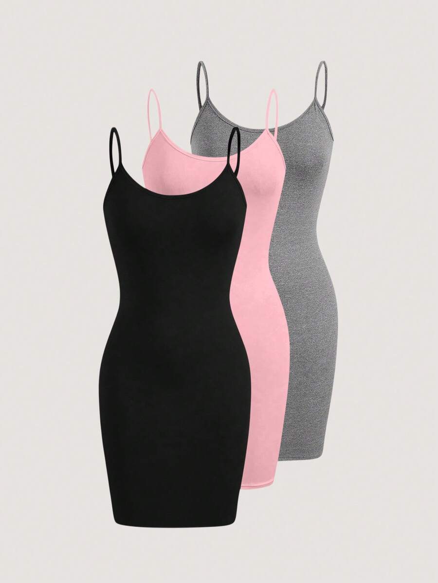 Women Fashion Solid Simple Daily Bodycon Mini Cami Dress - Multicolor - View 1