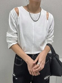 FRIFUL 女士分肩T恤，夏季款 - 白色 - 查看 3