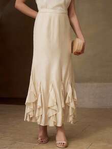 MOTF PREMIUM 女士荷叶边美人鱼裙 - 米色 - 查看 8