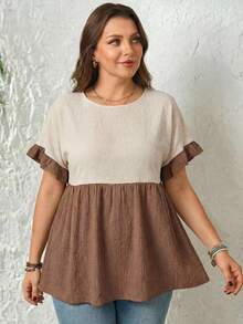 Rosumi Áo sơ mi tay bèo nhún chắp vá cỡ lớn thường ngày, thích hợp mặc hàng ngày - Nhiều màu - Xem 1