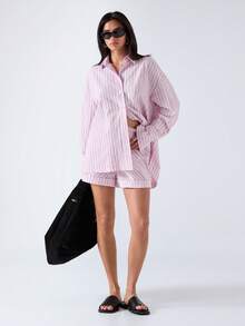 LYSMO Bộ đồ hai mảnh phối màu đen trắng jacquard dành cho nữ - Bộ sưu tập Xuân/Hè 2025 mới về - Màu xanh lam - Xem 4