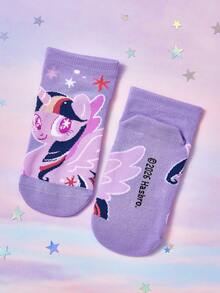 My Little Pony X SHEIN 6雙裝兒童純棉柔軟透氣吸濕襪 可可愛卡通獨角獸圖案 女孩襪 加強腳趾與腳跟 耐穿四季款 - 彩色 - 查看 3