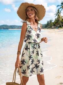 Sylviya Women's Casual Coconut Tree Print Vacation Dress Summer Outfits For Women Summer Dresses Beach Outfits For Women Beach Dress Casual Dresses For Women Vacation Outfits Women Summer Holiday Outfits Vacation Dresses, Beach Vacation Outfits For Women Floral Dresses For Women Dresses For Women Summer Cruise Outfit For Women Hawaii Outfits Women - Multicolor - View 4