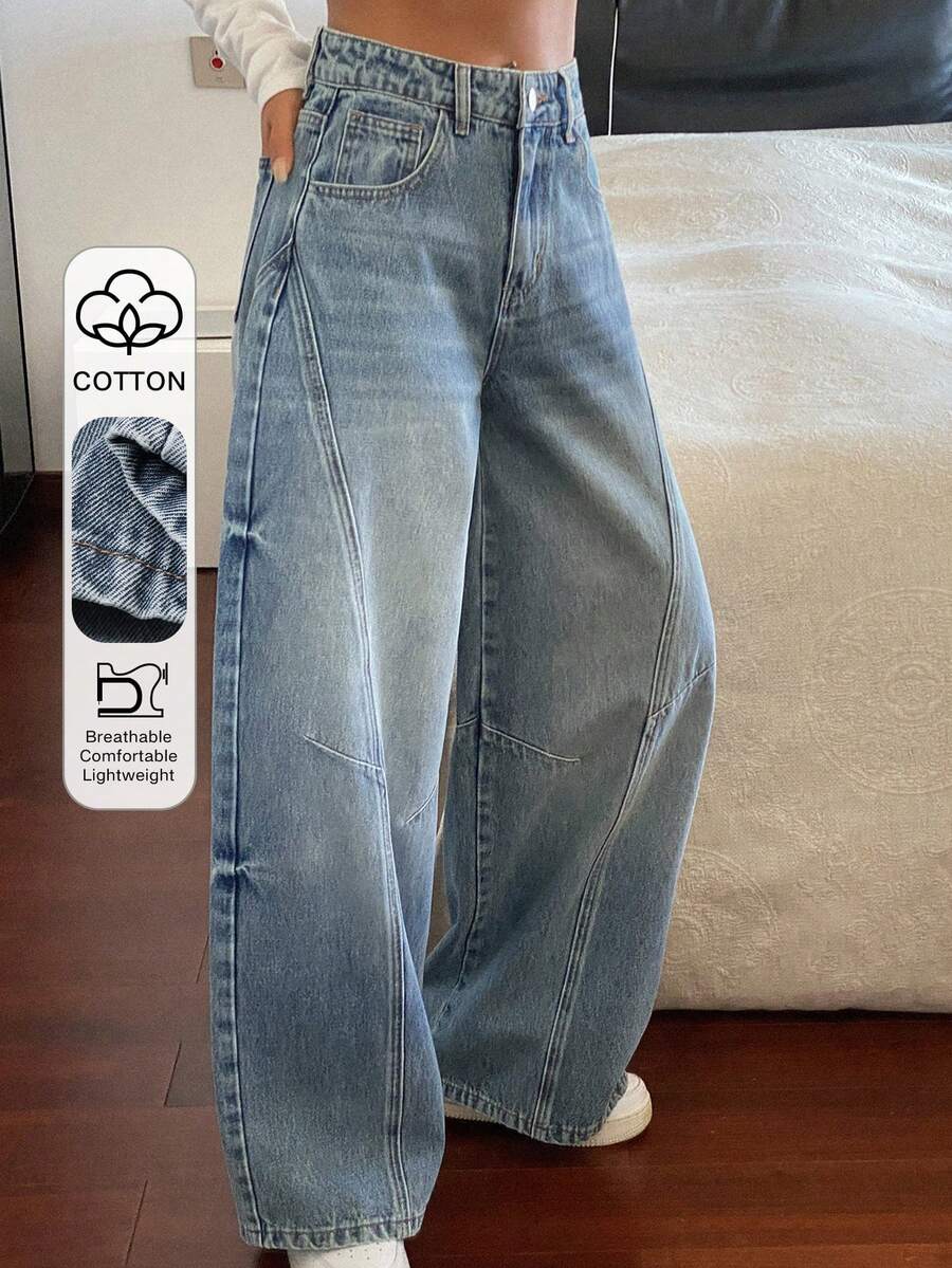 DAZY Quần jeans nữ ống loe xẻ tà, cạp thường, phong cách Y2K - Rửa nhẹ - Xem 1