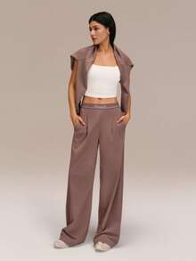 GLOWMODE Pantalones de pierna ancha con cintura elástica y bolsillos laterales, de secado rápido y estampado jacquard, para uso casual diario - Marrón Mocha - Ver 8