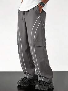 Sport MetroGents Men's Contrast Trim Drawstring Waist Cargo Sweatpants - Dark Grey - View 1