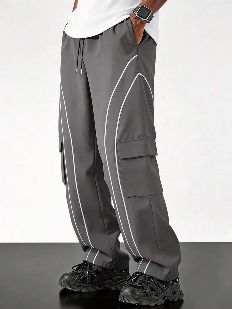 Sport MetroGents Men's Contrast Trim Drawstring Waist Cargo Sweatpants - Dark Grey - View 1