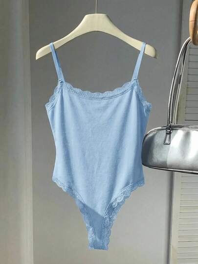 Comfortcana Body de mujer de verano informal con unicolor y ribete de encaje