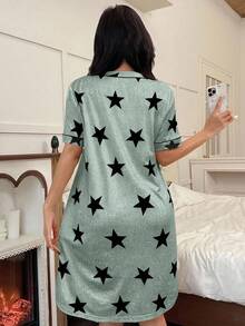 SHEIN 美国休闲星形印花V领短袖女士睡裙 - 彩色 - 查看 2