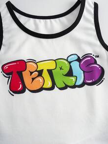 Tetris™ X SHEIN 男童字母印花背心和几何印花短裤两件套内衣套装 - 白色 - 查看 6