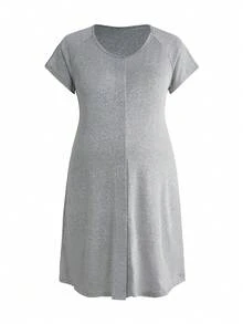 Moonlight&Mama Vestaglia casual da donna incinta, a tinta unita, con scollo tondo e funzione di allattamento - Grigio Chiaro - Visualizzare 6